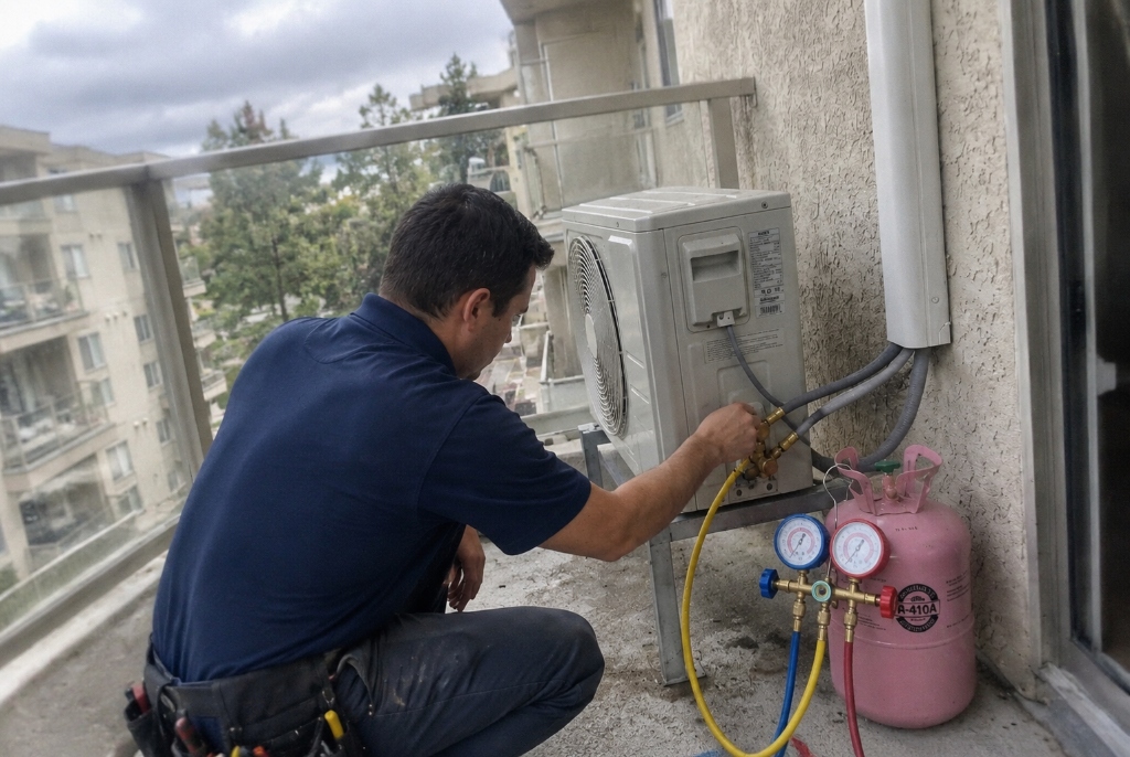 Detección de Fugas y Recarga de Gas Refrigerante R410A y R32 en Condensadora Split